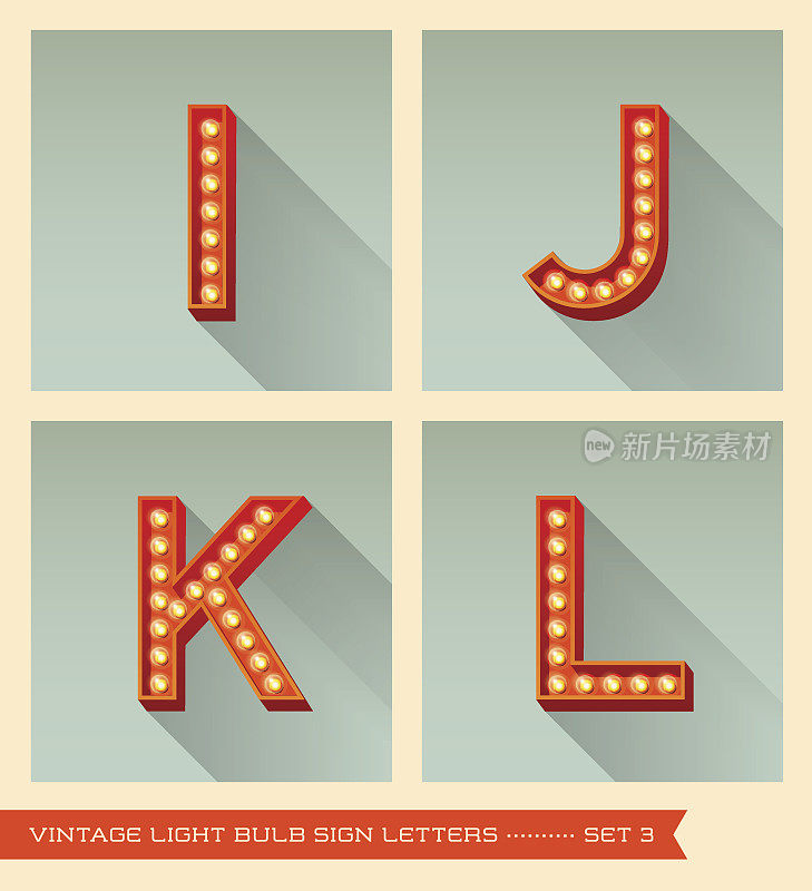 老式灯泡标识字母i, j, k, l